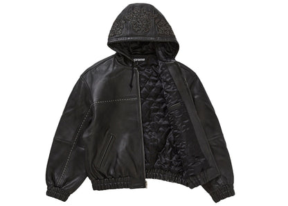 Supreme Studded Hooded Leather Jacket Black
