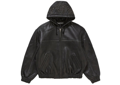 Supreme Studded Hooded Leather Jacket Black