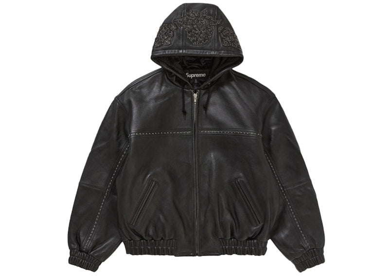 Supreme Studded Hooded Leather Jacket Black