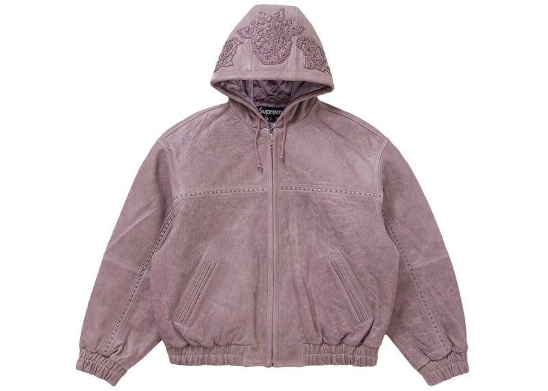 Supreme Studded Hooded Leather Jacket Lilac