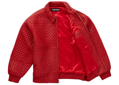 Supreme Studded Quilted Leather Jacket Red