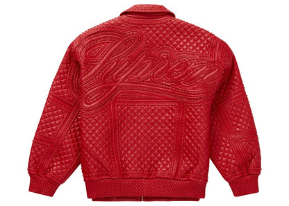 Supreme Studded Quilted Leather Jacket Red