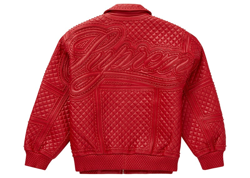 Supreme Studded Quilted Leather Jacket Red