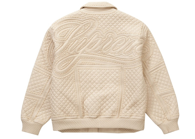 Supreme Studded Quilted Leather Jacket White