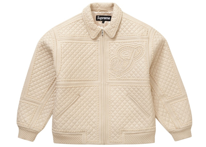 Supreme Studded Quilted Leather Jacket White