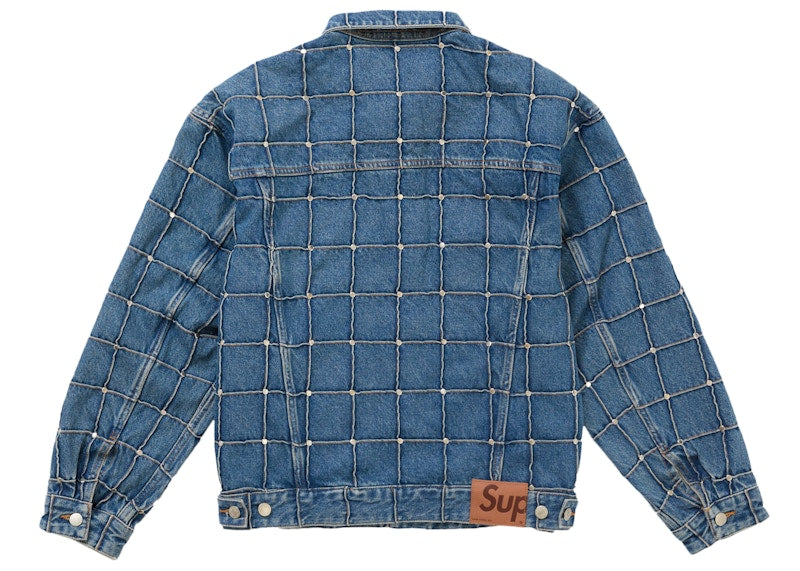 Supreme Studded Seam Denim Trucker Jacket Blue