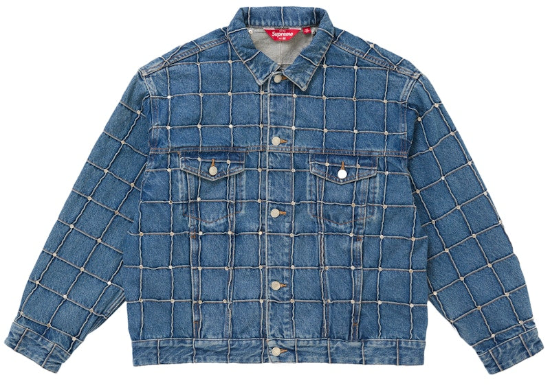 Supreme Studded Seam Denim Trucker Jacket Blue