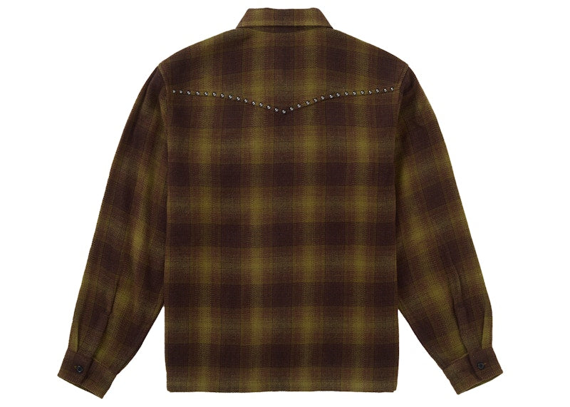 Supreme Studded Shadow Plaid Zip Up Shirt Green