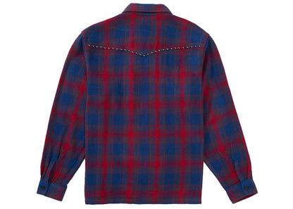 Supreme Studded Shadow Plaid Zip Up Shirt Red