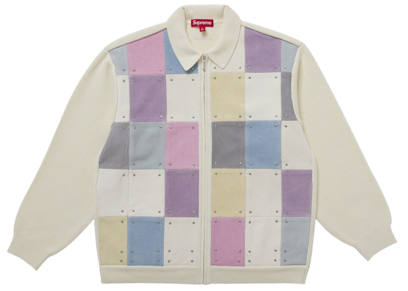 Supreme Studded Suede Zip Up Cardigan White