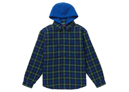 Supreme Tartan Flannel Hooded Shirt Blue