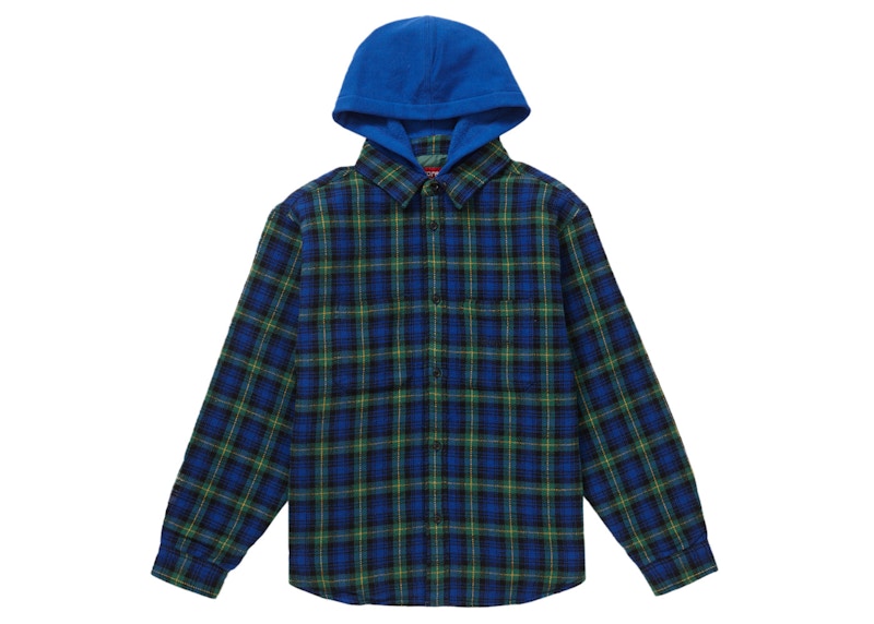 Supreme Tartan Flannel Hooded Shirt Blue