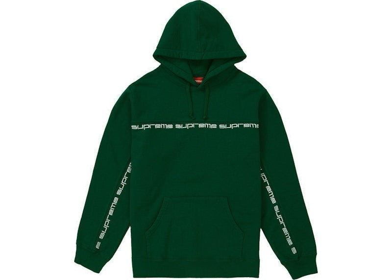 Supreme Text Stripe Hooded Sweatshirt Dark Green