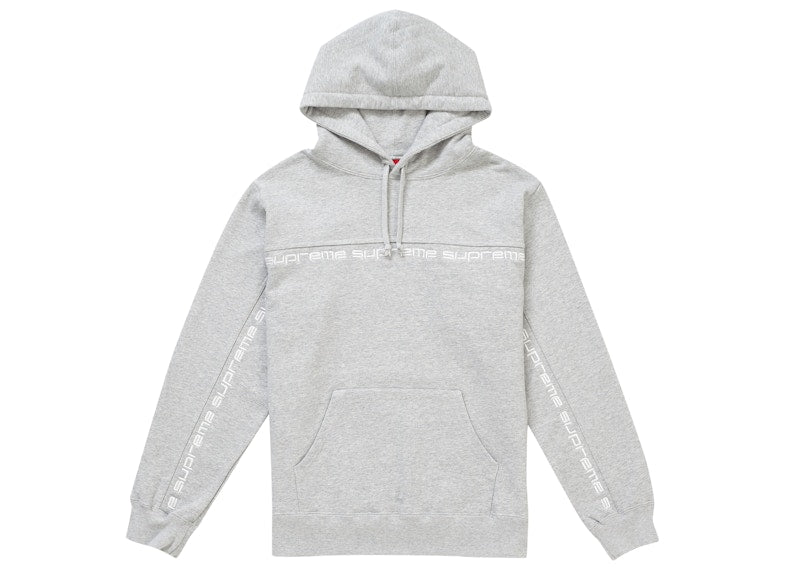 Supreme Text Stripe Hooded Sweatshirt Heather Grey