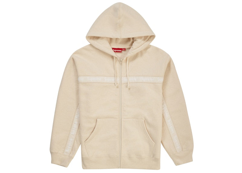 Supreme Text Stripe Zip Up Hooded Sweatshirt Natural