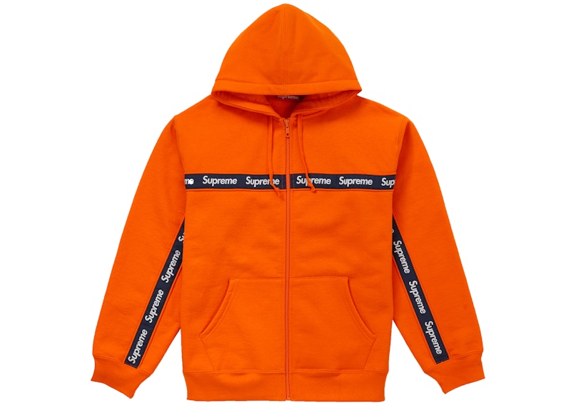 Supreme Text Stripe Zip Up Hooded Sweatshirt Orange