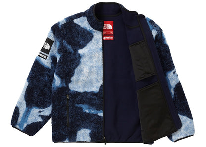 Supreme The North Face Bleached Denim Print Fleece Jacket Indigo