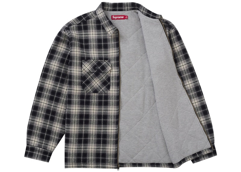 Supreme Thermal Lined Zip Up Flannel Shirt Black