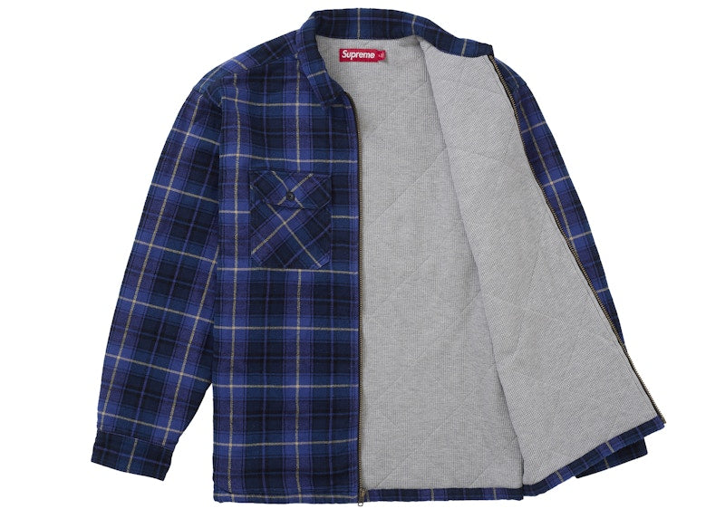 Supreme Thermal Lined Zip Up Flannel Shirt Blue