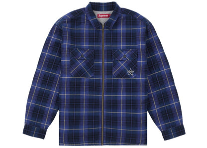 Supreme Thermal Lined Zip Up Flannel Shirt Blue