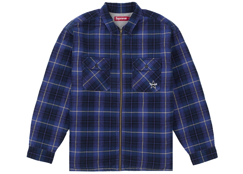 Supreme Thermal Lined Zip Up Flannel Shirt Blue