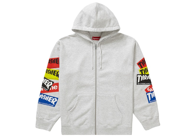 Supreme Thrasher Multi Logo Zip Up Hooded Sweatshirt Ash Grey