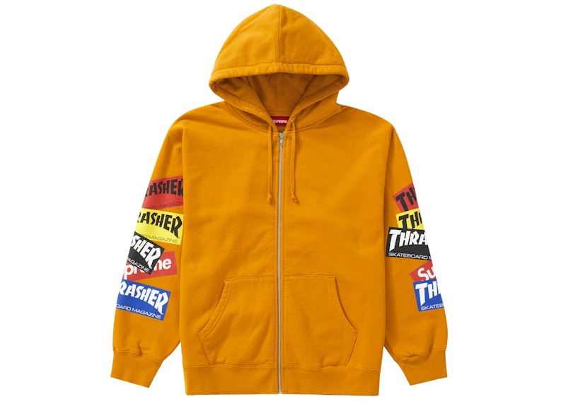 Supreme Thrasher Multi Logo Zip Up Hooded Sweatshirt Gold