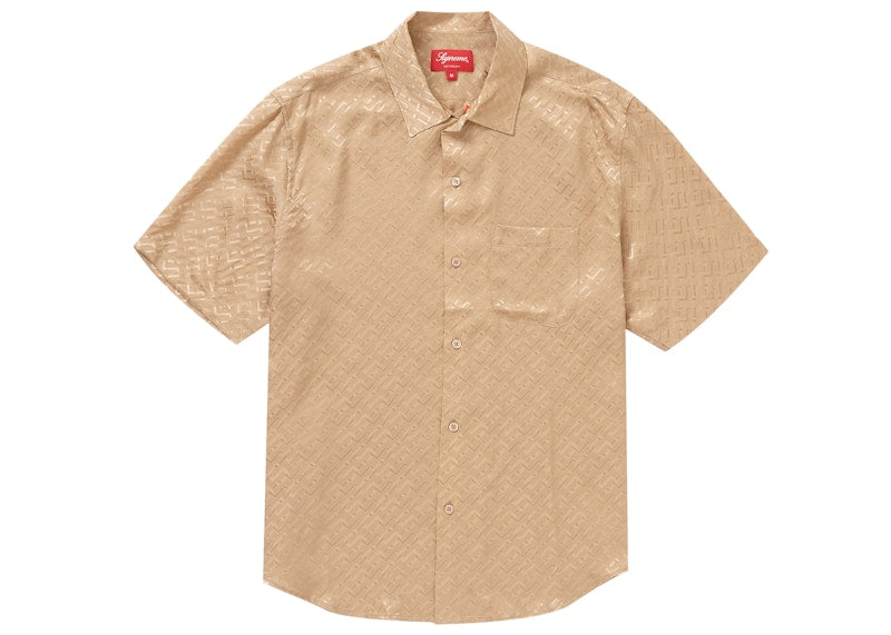Supreme Tonal Monogram Silk S/S Shirt Tan