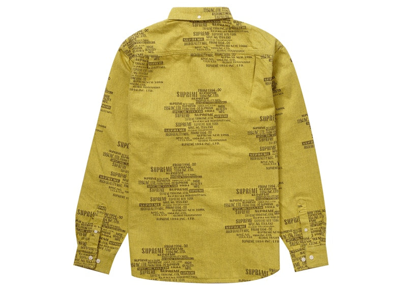 Supreme Trademark Jacquard Denim Shirt Washed Yellow