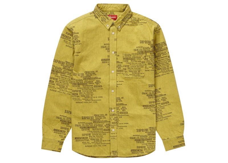 Supreme Trademark Jacquard Denim Shirt Washed Yellow