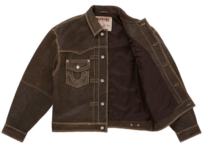 Supreme True Religion Leather Trucker Jacket Brown