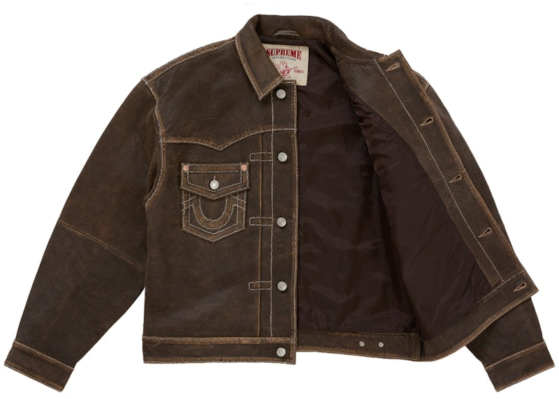 Supreme True Religion Leather Trucker Jacket Brown
