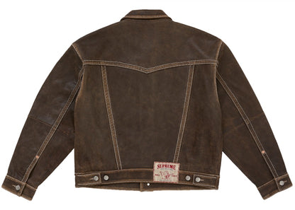 Supreme True Religion Leather Trucker Jacket Brown