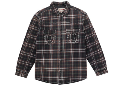 Supreme True Religion Quilted Lined Plaid Flannel Shirt Black