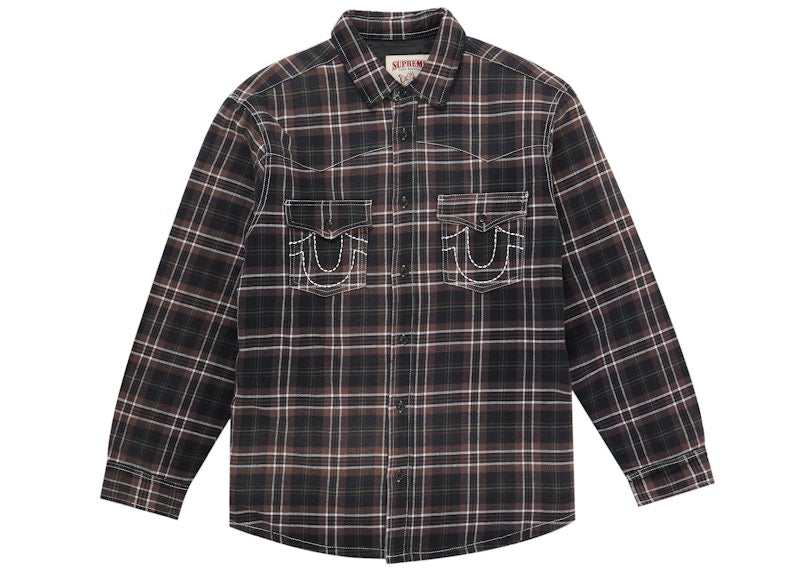 Supreme True Religion Quilted Lined Plaid Flannel Shirt Black