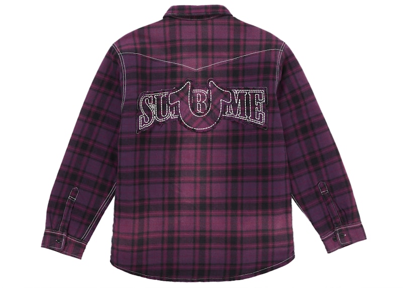 Supreme True Religion Quilted Lined Plaid Flannel Shirt Purple
