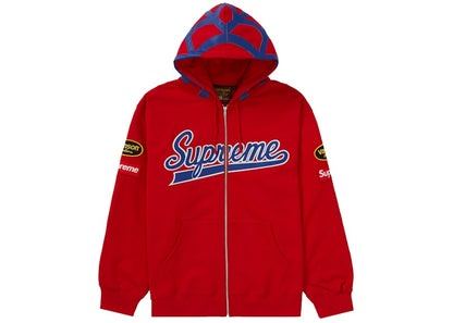 Supreme Vanson Leathers Spider Web Zip Up Hooded Sweatshirt Red