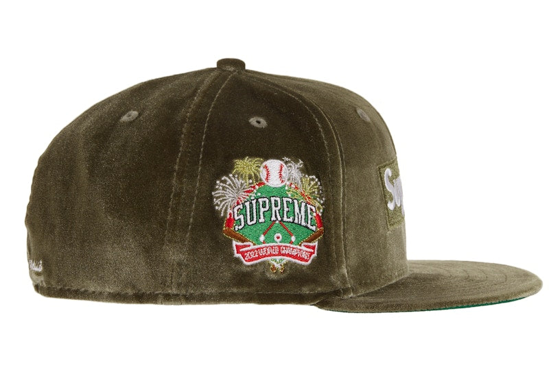 Supreme Velour Box Logo New Era Olive