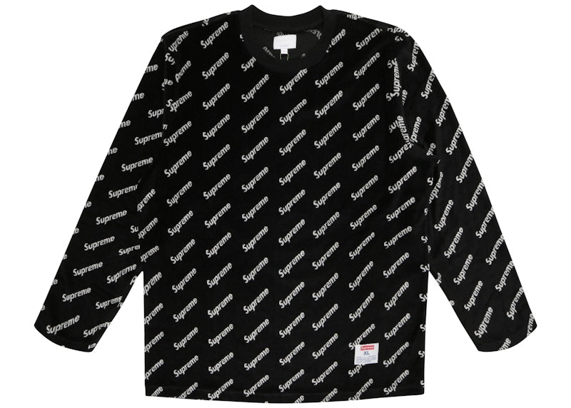 Supreme Velour Diagonal Logo L/S Top Black