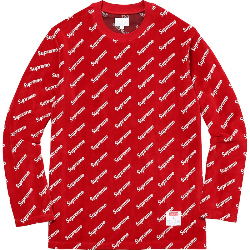 Supreme Velour Diagonal Logo L/S Top Red