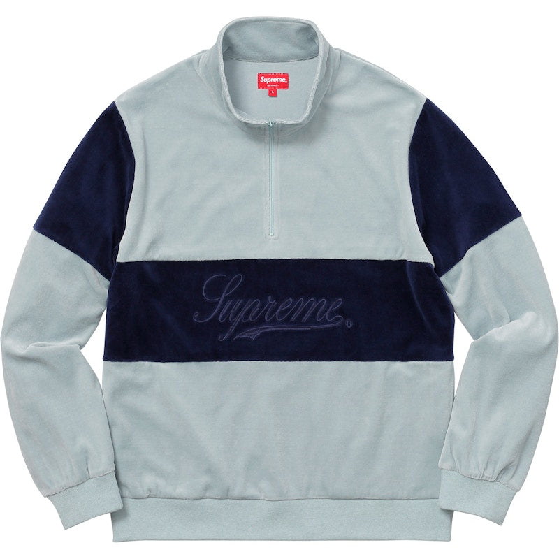 Supreme Velour Half Zip Pullover Light Blue