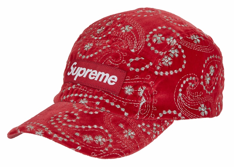Supreme Velvet Paisley Camp Cap Red