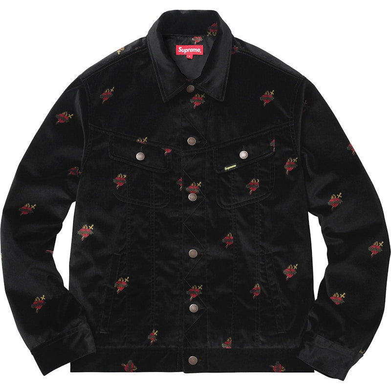 Supreme Velvet Trucker Jacket Black Sacred Hearts