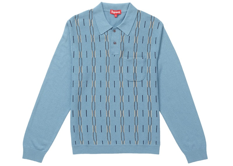 Supreme Vertical Stripe Knit L/S Polo Light Blue
