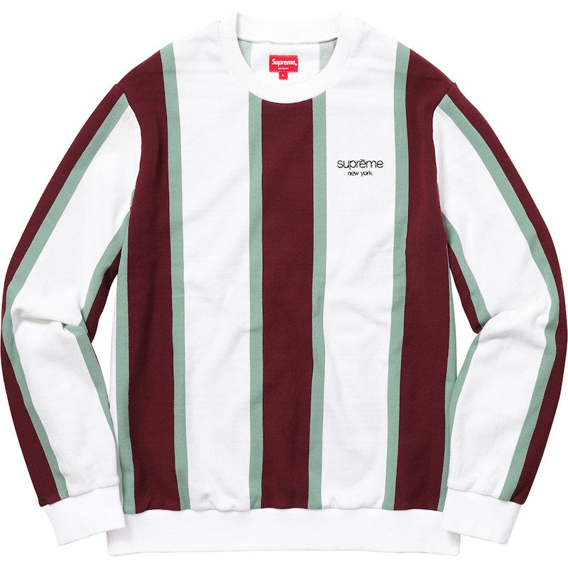 Supreme Vertical Striped Pique Crewneck White