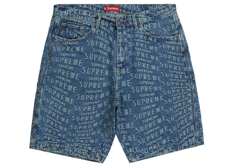 Supreme Warp Jacquard Logos Denim Painter Short Blue