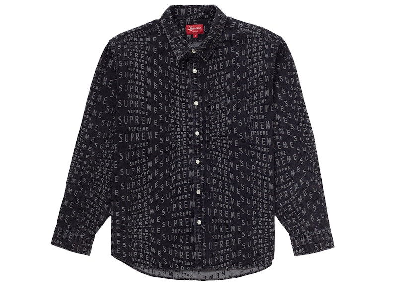Supreme Warp Jacquard Logos Denim Shirt Black