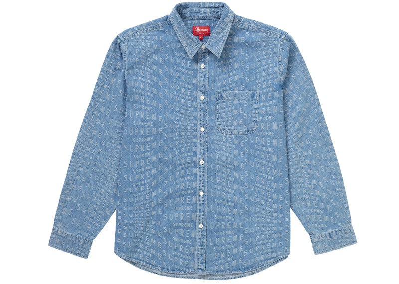 Supreme Warp Jacquard Logos Denim Shirt Blue
