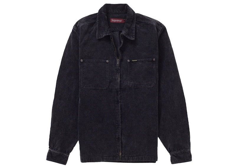 Supreme Washed Corduroy Zip Up Shirt Black