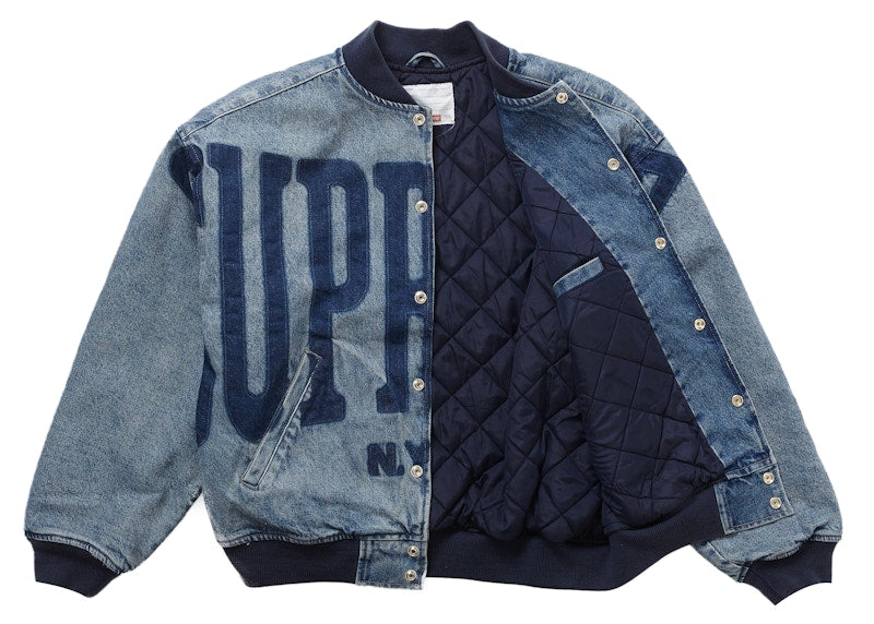 Supreme Washed Knockout Denim Varsity Jacket Washed Blue
